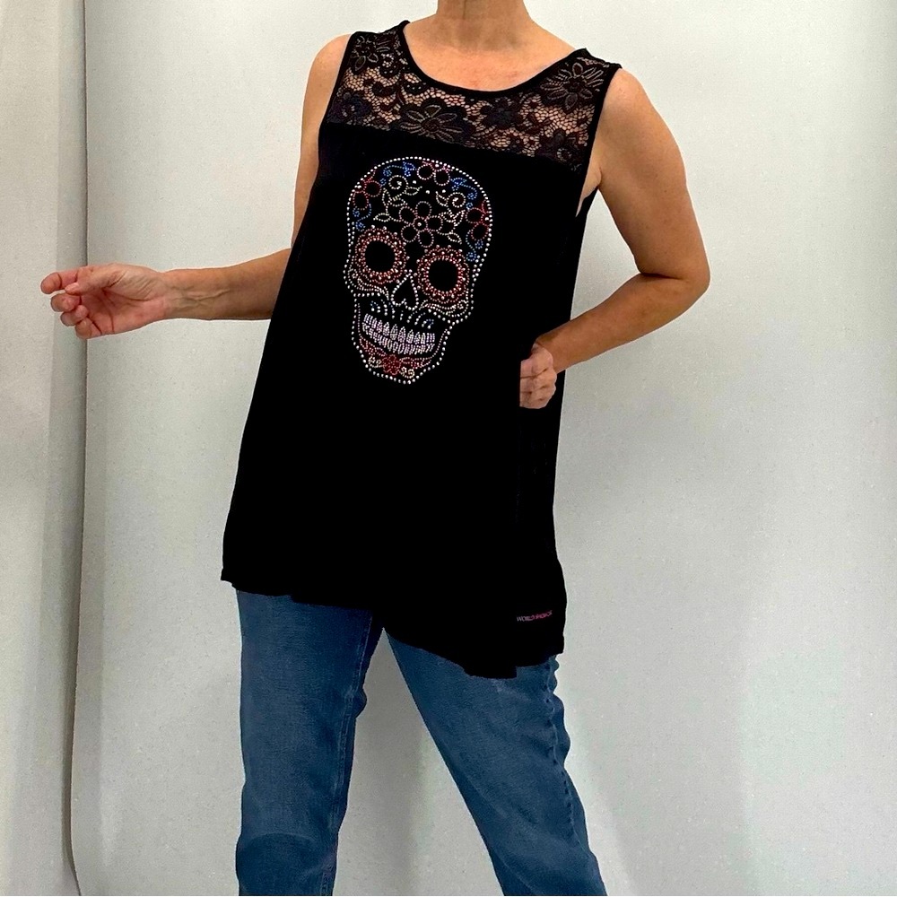 Disney Epcot World Showcase Mexican Pavilion Embellished Calavera Skull Tank Top - Picture 3 of 12